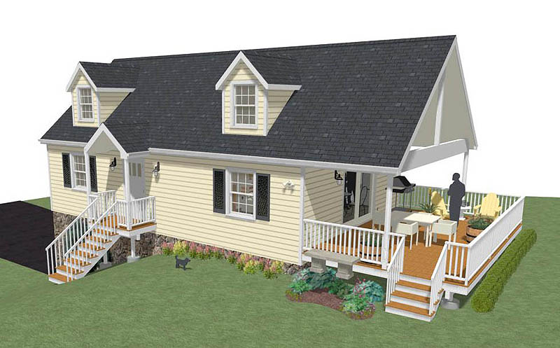 Open-air porch with 3D Project Rendering.